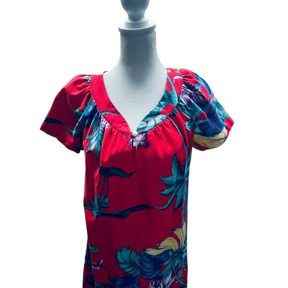 Vintage Hilo Hattie Dress Womens Small Hawaii Hawaiian Floral Red Made USA Beach - Picture 2 of 10